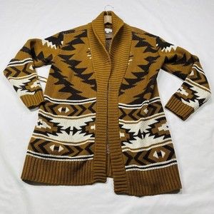 Lucky Brand Sweater Womens Size S Small Brown Oversized Aztec Southwest Cardigan